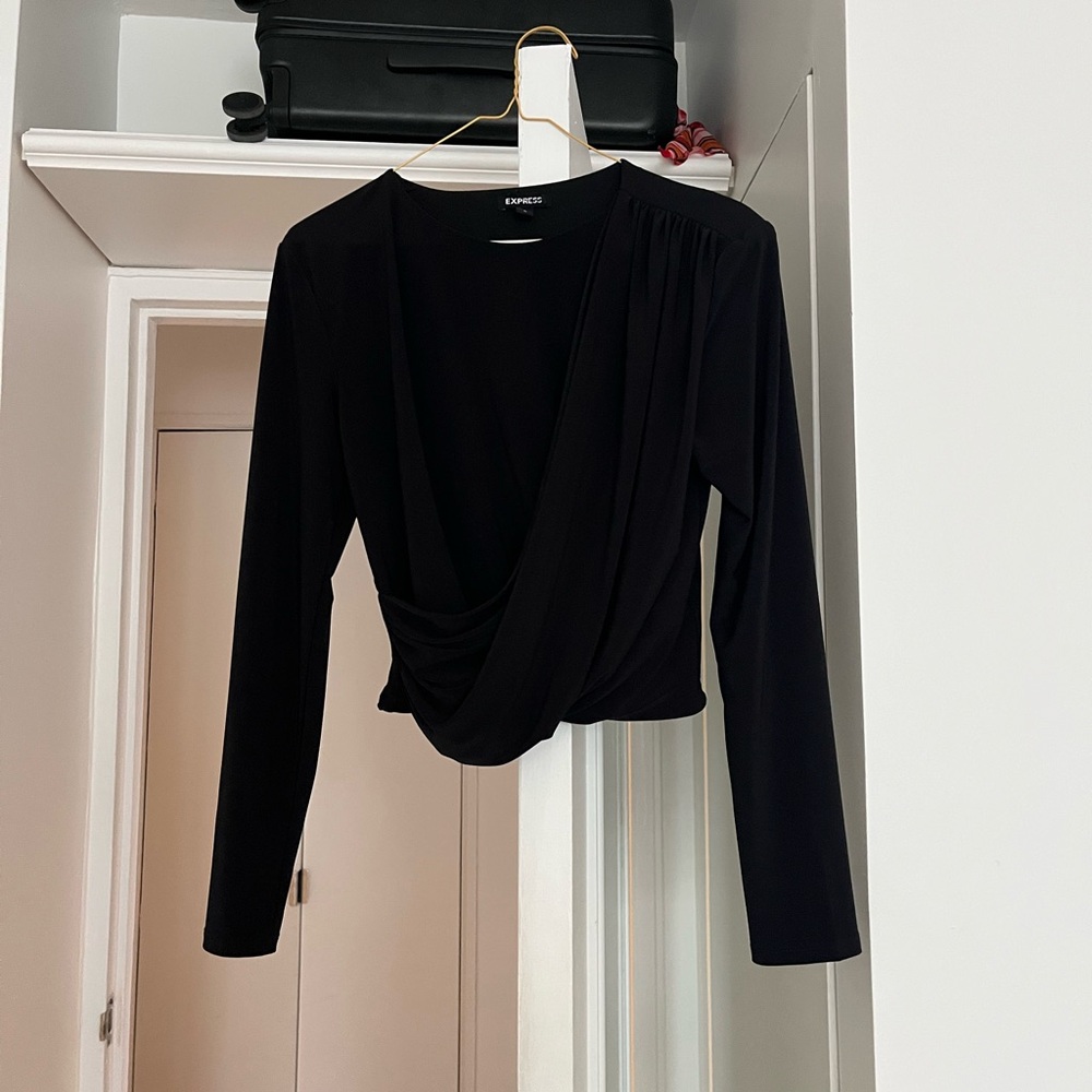 Black Long Sleeve wrap Top